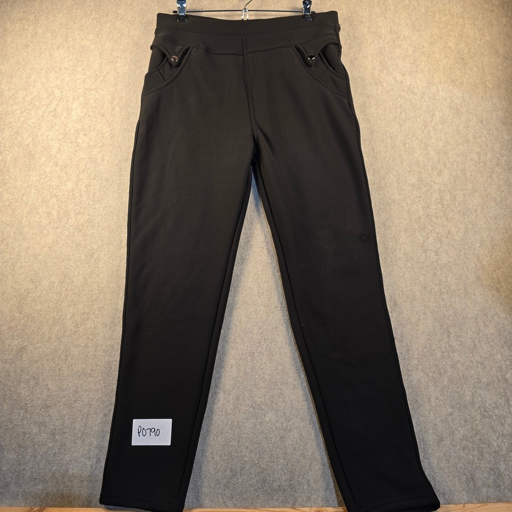 I Believe Black Fleece Lined Leggings XL Straight Leg Stretch Pockets P0790